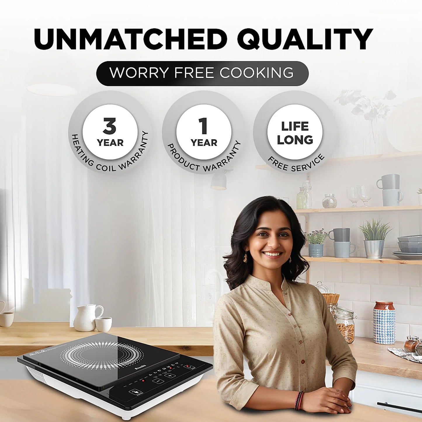 Preethi Indicook IC123 1600W Induction Cooktop with Preset Menus & Safety Features