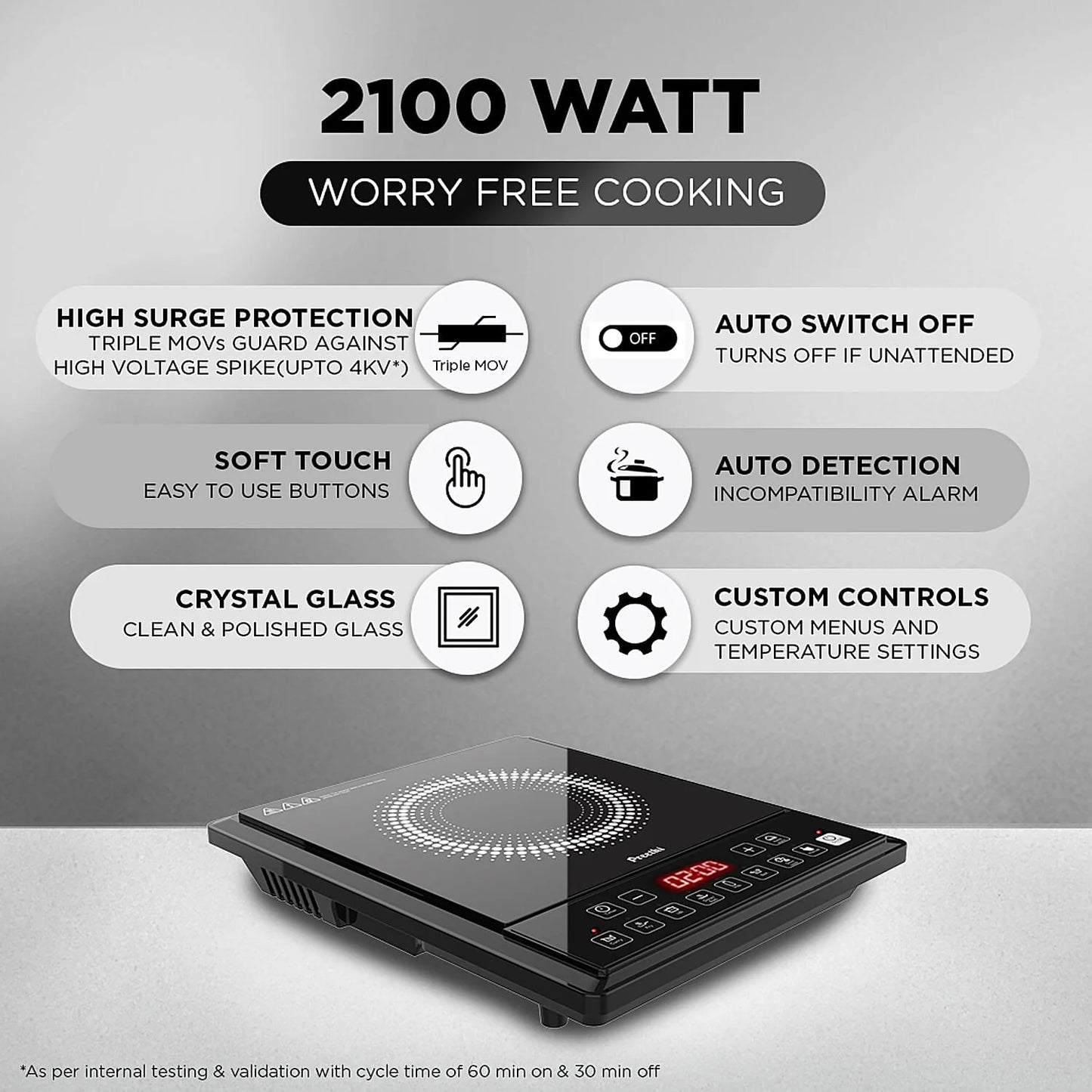 Preethi Indicook IC124 2100W Induction Cooktop Preset Menu Black #