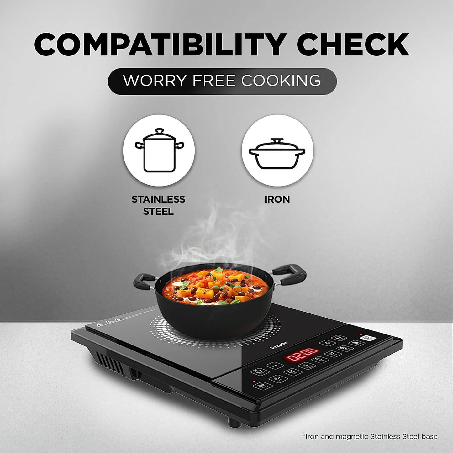 Preethi Indicook IC124 2100W Induction Cooktop Preset Menu Black #