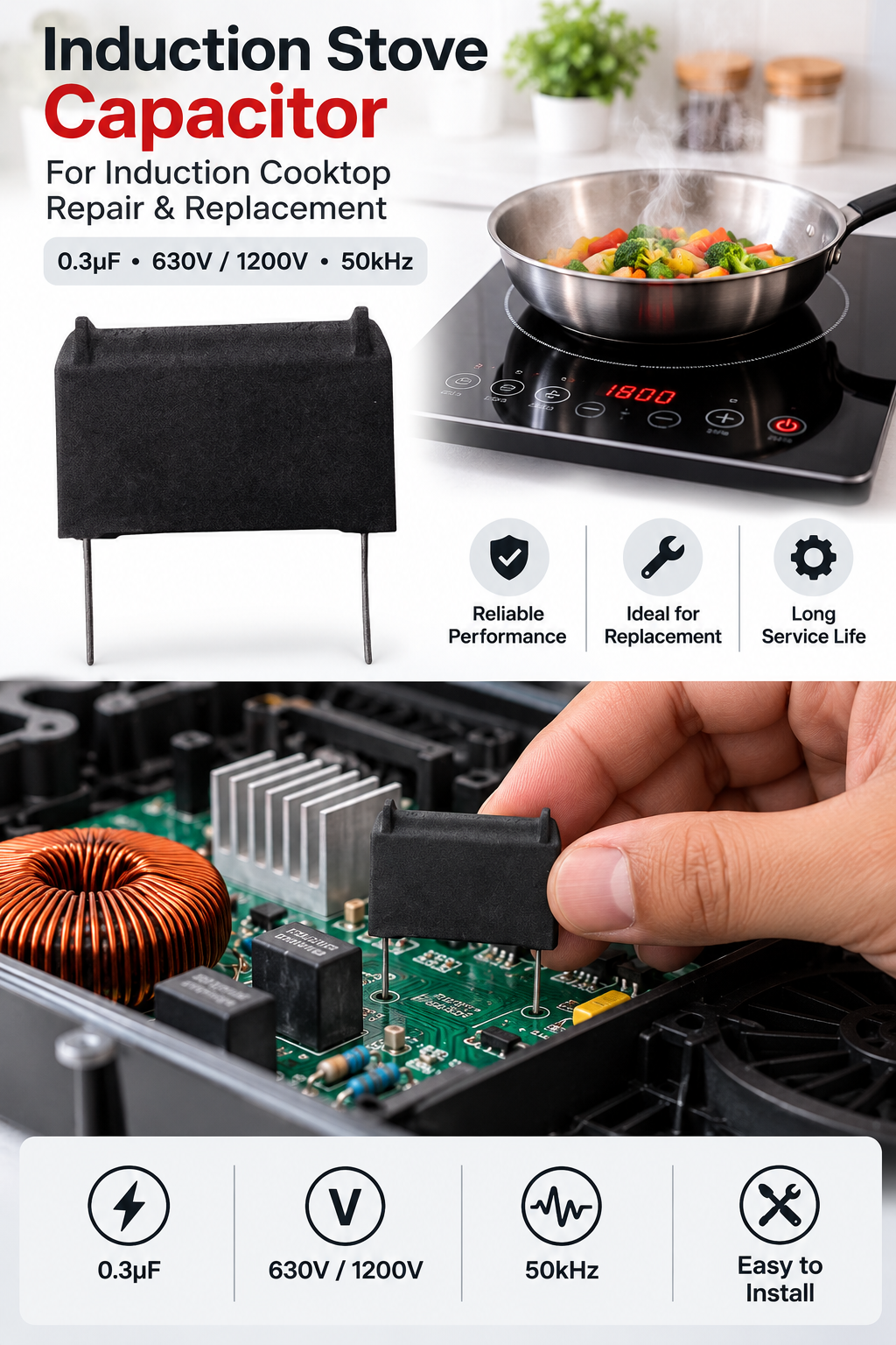 Induction Stove Capacitor 0.3µF 630V 1200V 50KHz – Set of 2 India