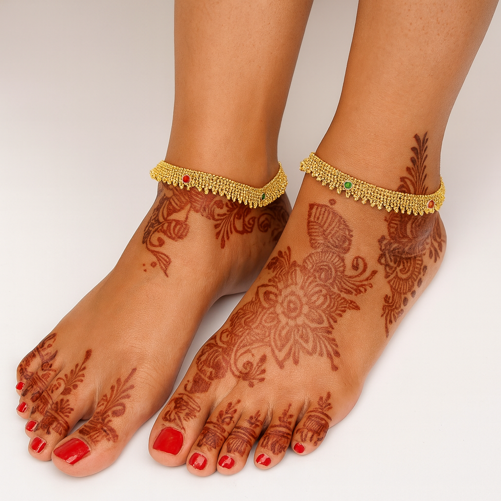 Elegant Gold-Plated Traditional Indian Anklet with Colorful Stones for Women & Girls