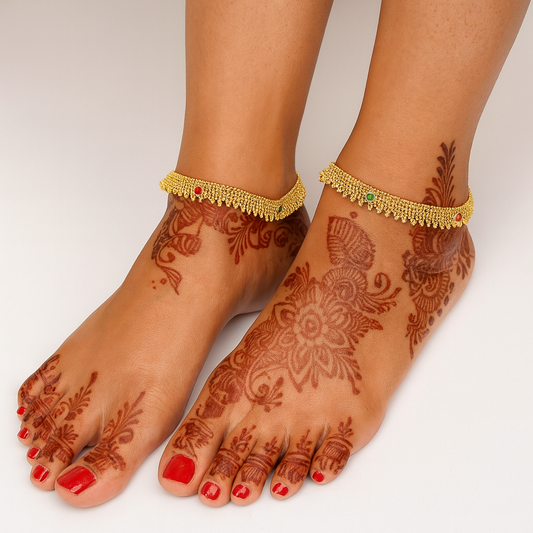 Elegant Gold-Plated Traditional Indian Anklet with Colorful Stones for Women & Girls