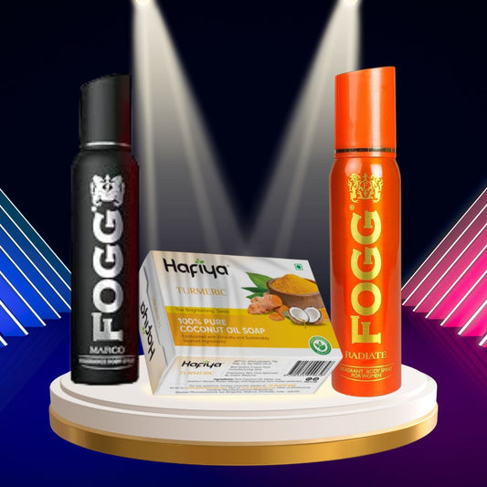 Hafiya Turmeric Soap,Fogg Marco & Radiate Perfume Combo 3Pcs Set Offer - Faritha