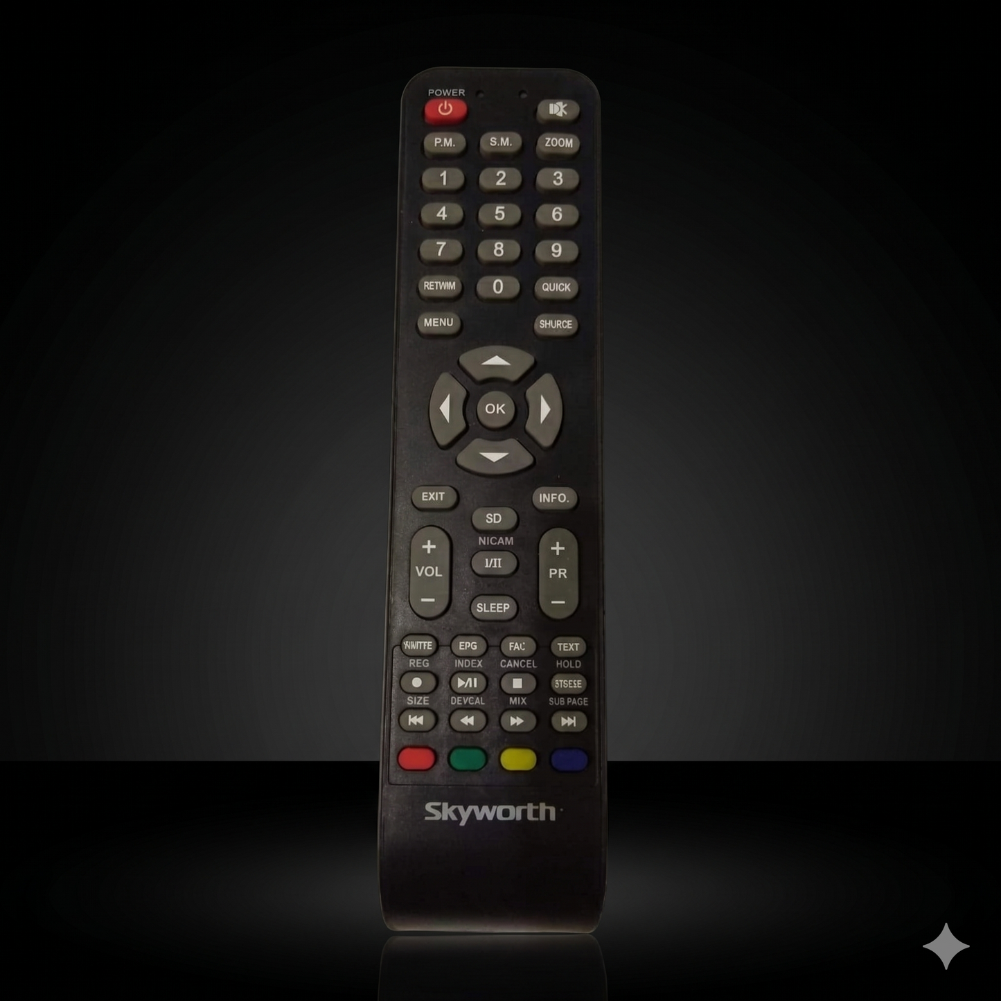 Skyworth LCD TV Remote front view — plug play compatible India 2026