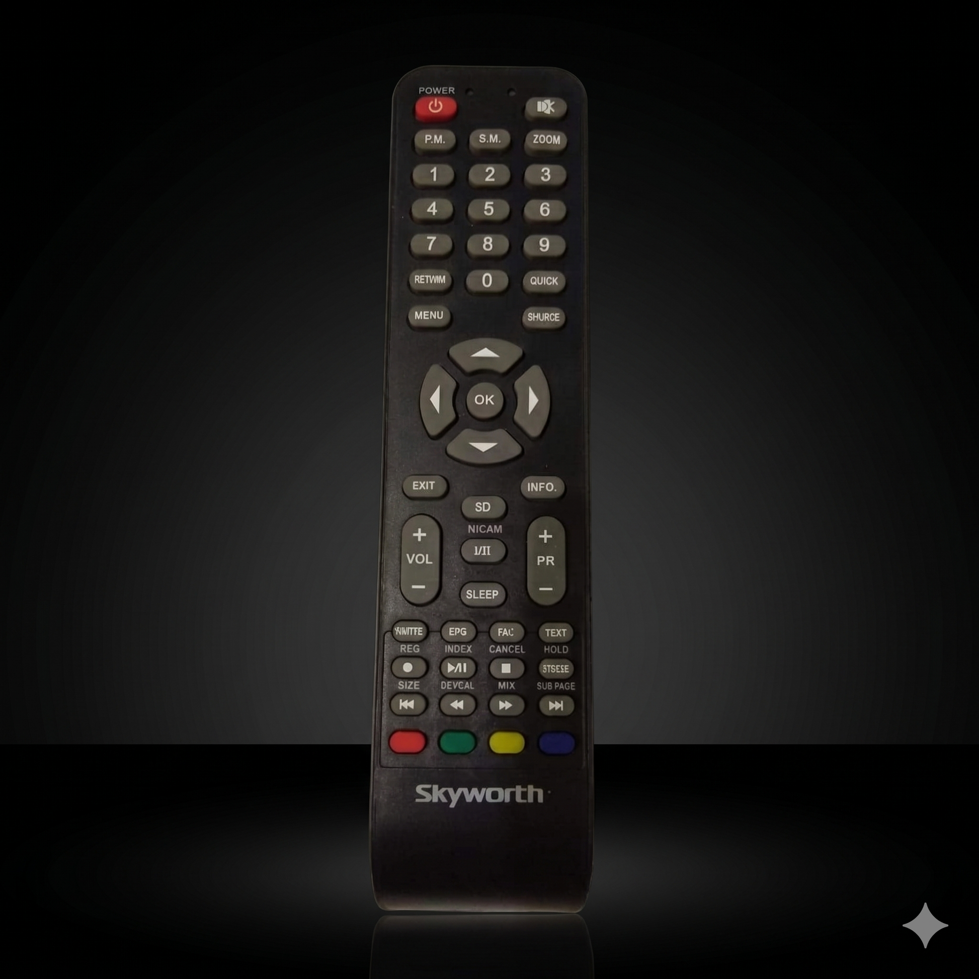 Skyworth LCD TV Remote front view — plug play compatible India 2026
