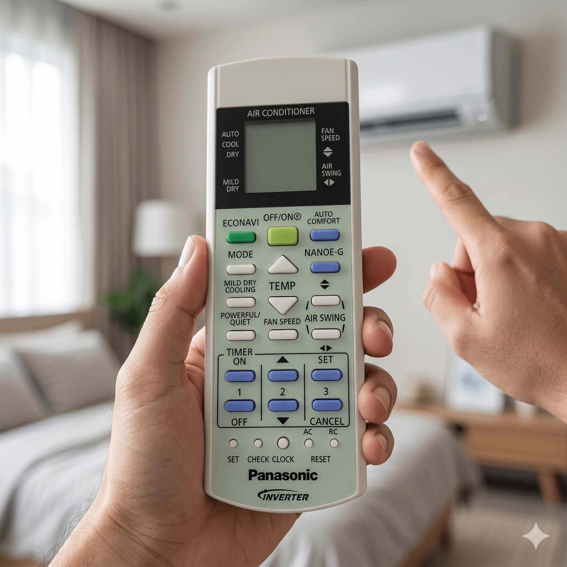 Panasonic Inverter AC Remote AC29B back view — 2 AAA batteries India Faritha 2026