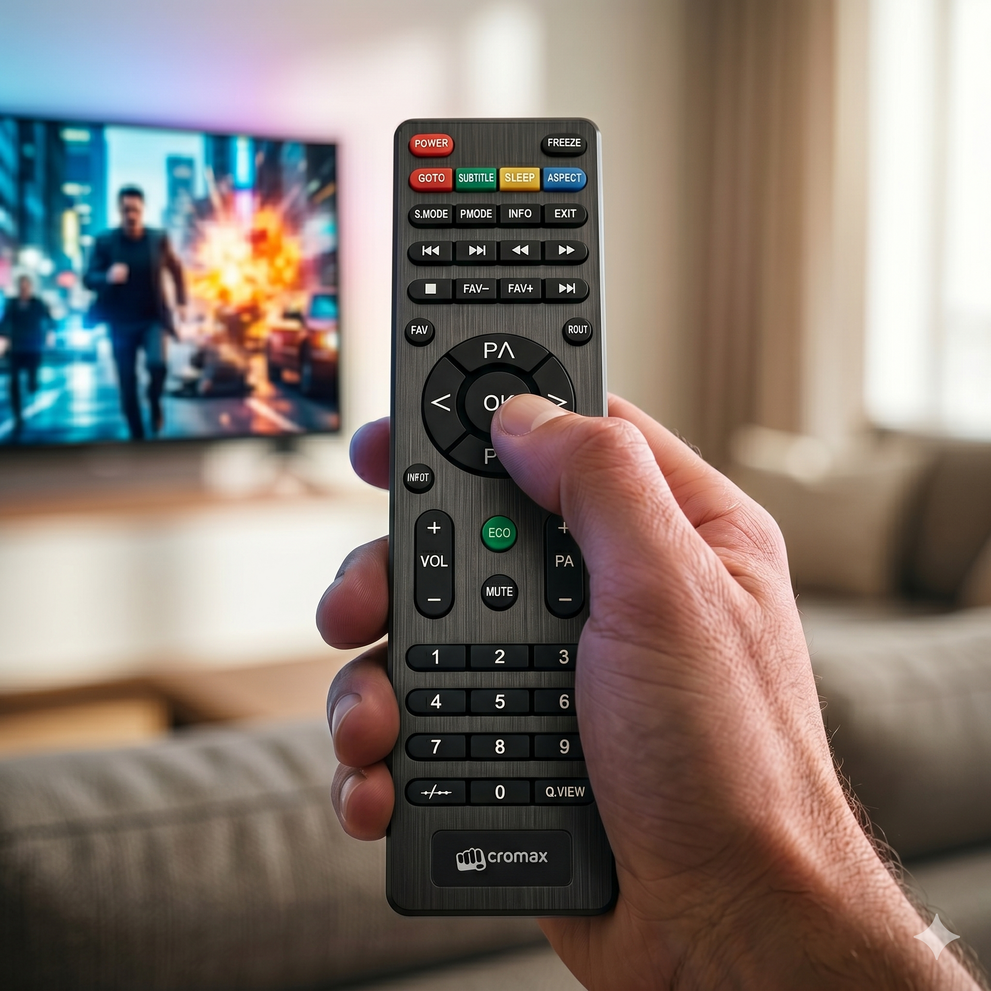 Micromax TV Remote LD41F back view — 2 AAA batteries, plug and play India Faritha
