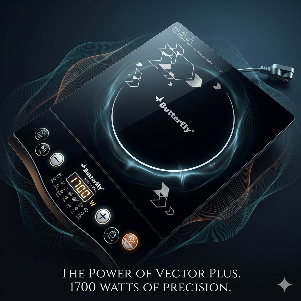 Butterfly Vector Plus 1700W Induction Cooktop Black with Push Button Controls & LED Display #