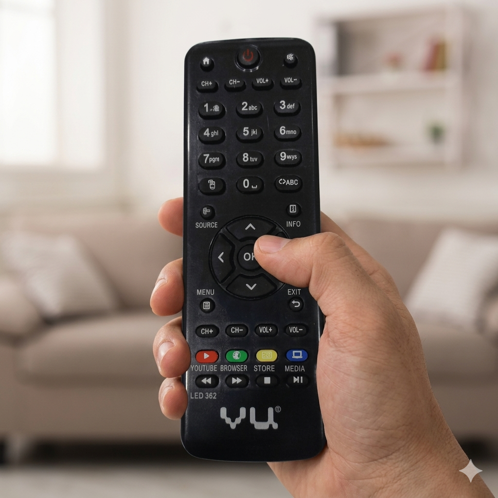 VU LED TV Remote front view — compatible replacement India 2026