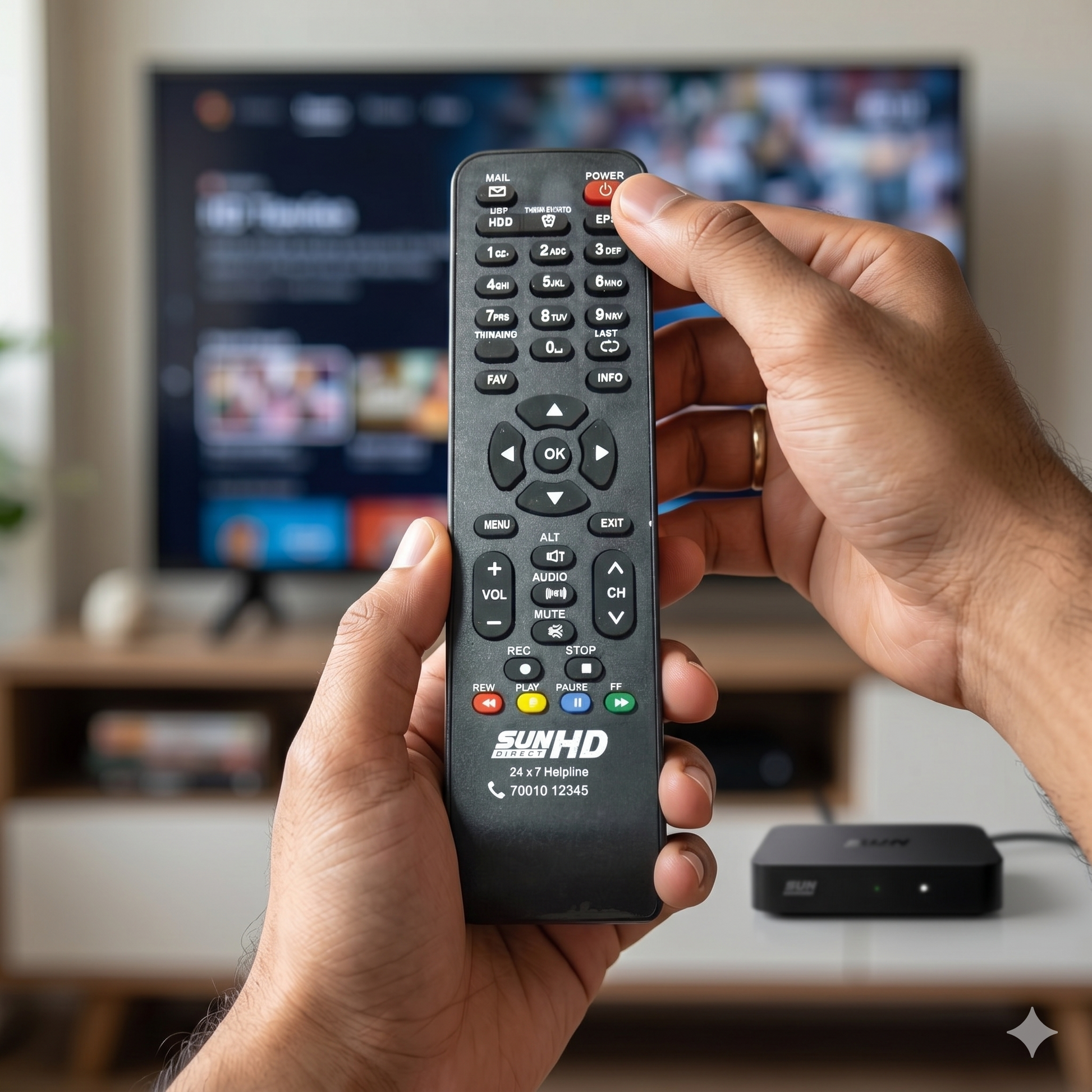 Sun Direct HD STB remote back view — compatible India Faritha