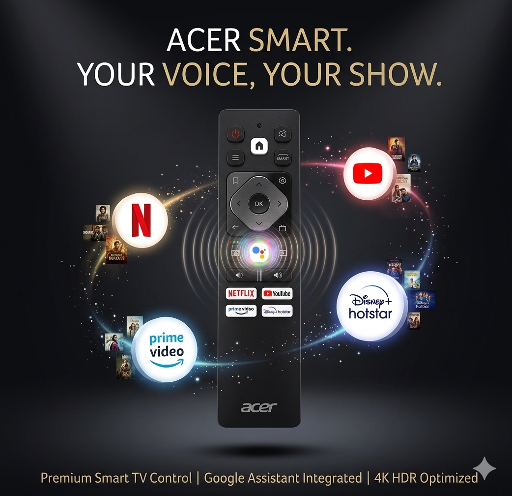 Acer Smart LED TV Remote Control – Compatible with Disney+ Hotstar, Netflix, YouTube & Prime Video with voice #