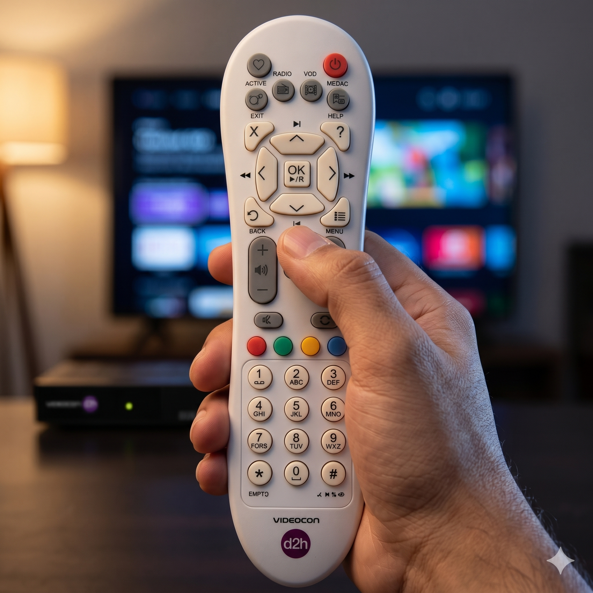 Videocon D2H STB Remote buttons — channel guide menu navigation India 2026
