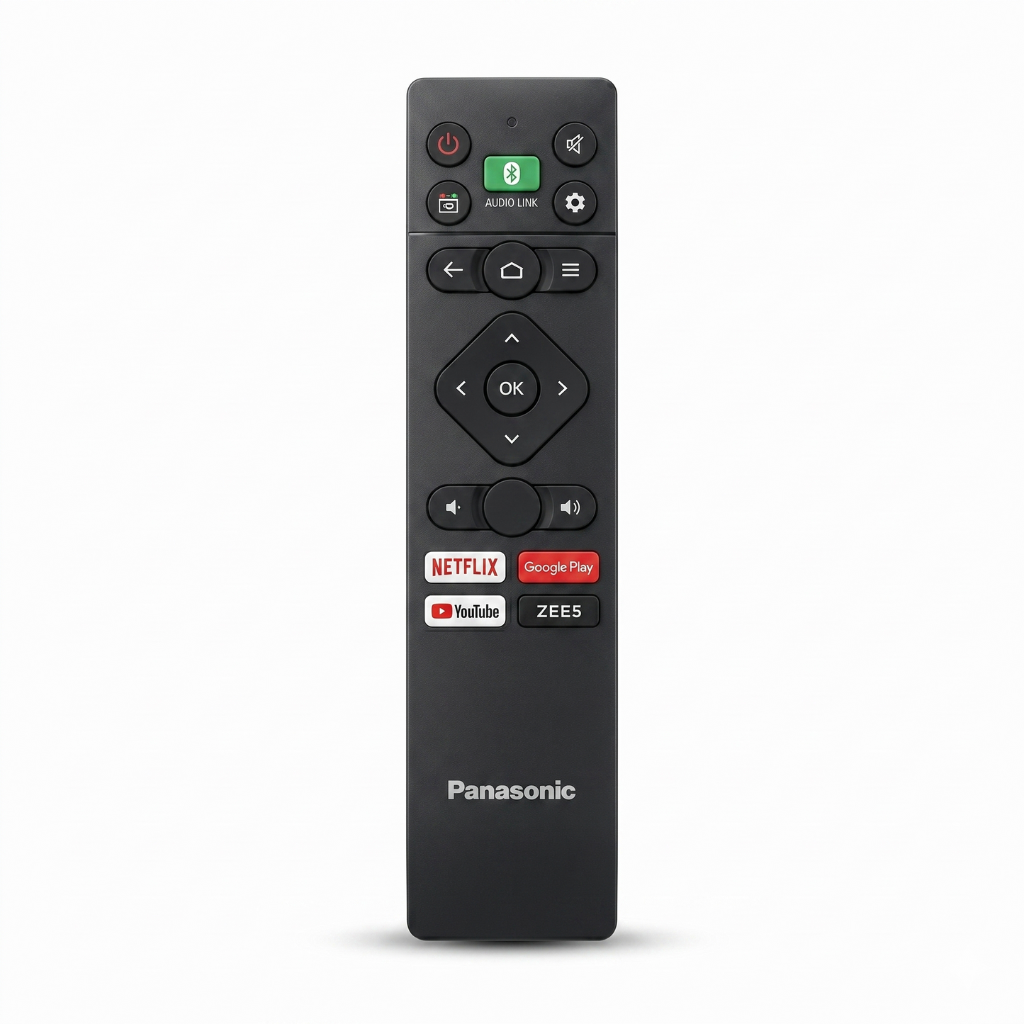 Panasonic Smart TV Remote front view — ZEE5 shortcut unique to Panasonic, buy India 2026