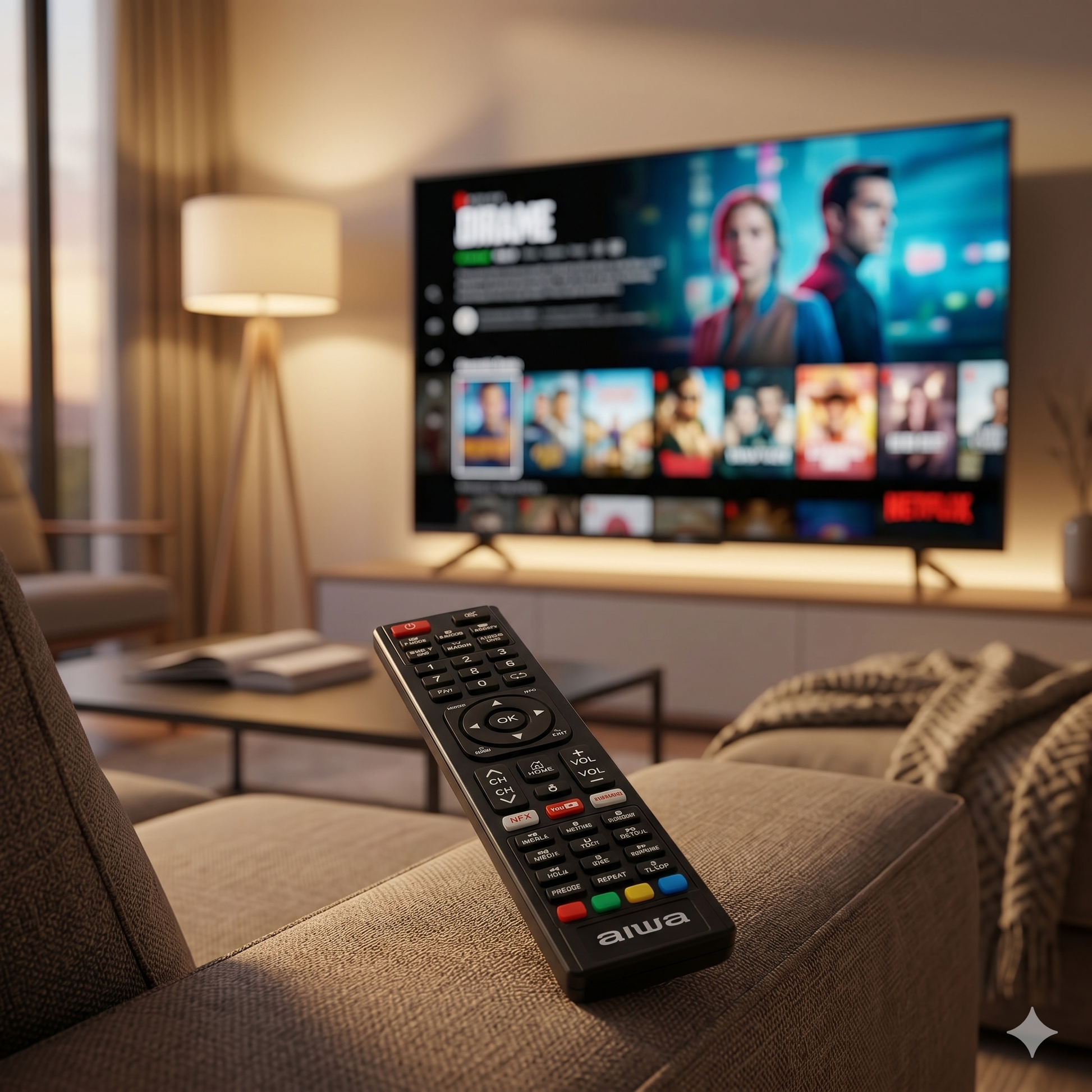 Aiwa Smart TV Remote back view — 2 AAA batteries no programming India Faritha