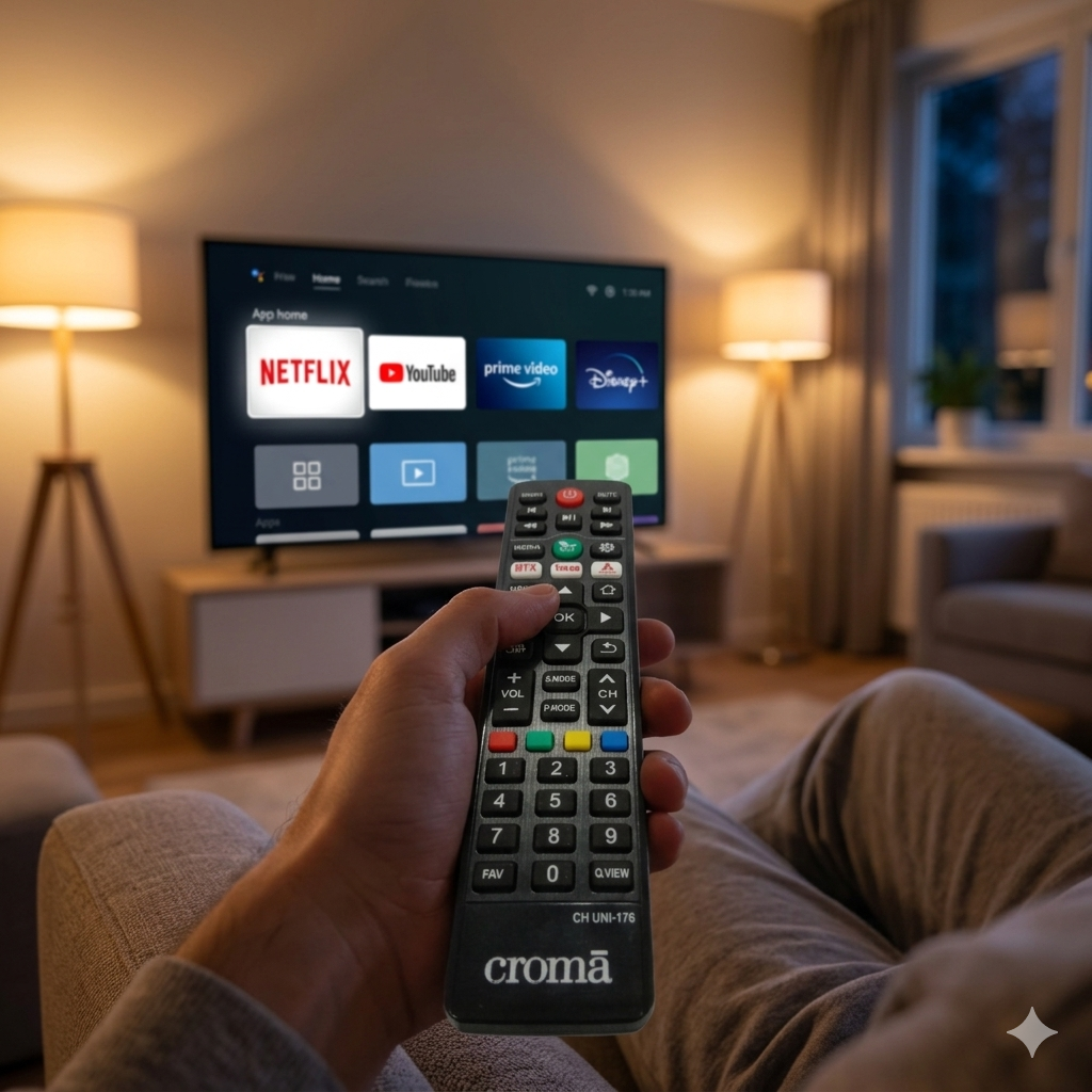 Croma Smart LED TV Remote Control – Compatible with Netflix & YouTube, High Sensitivity #
