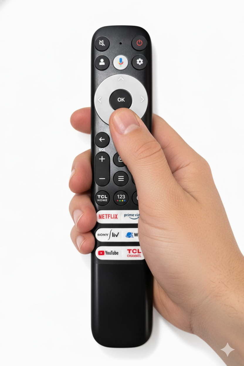 TCL Smart TV Voice Remote packaging — original remote for TCL Android Google TV India Faritha