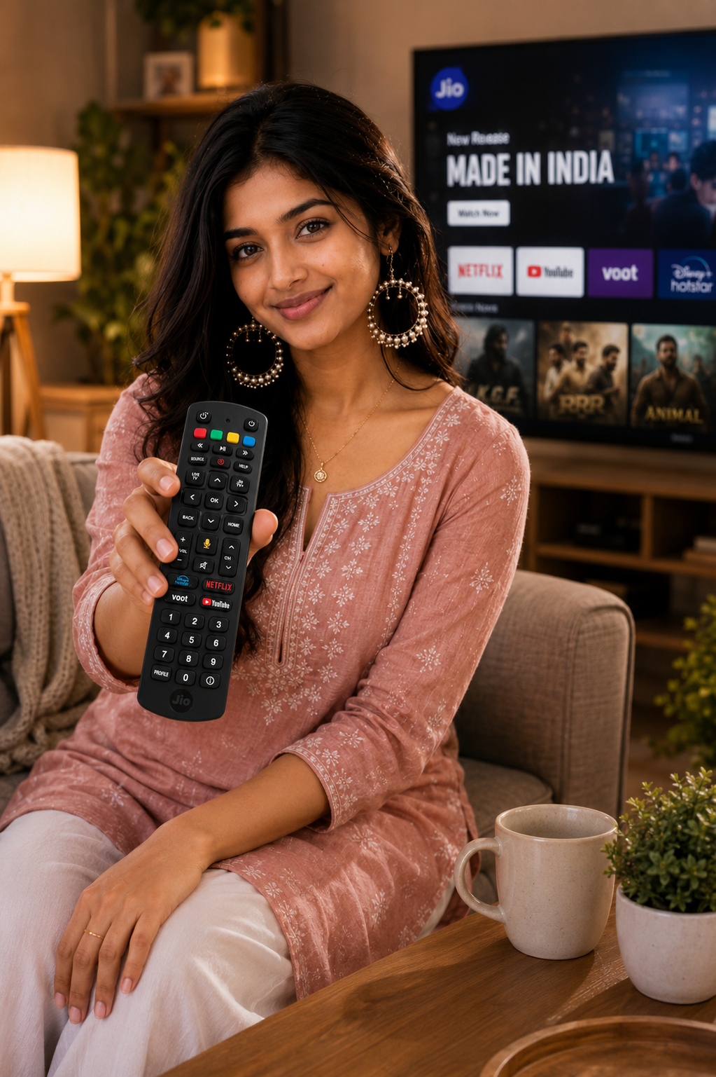 Jio STB Remote back view — battery compartment, 2 AAA batteries JioFiber India 2026