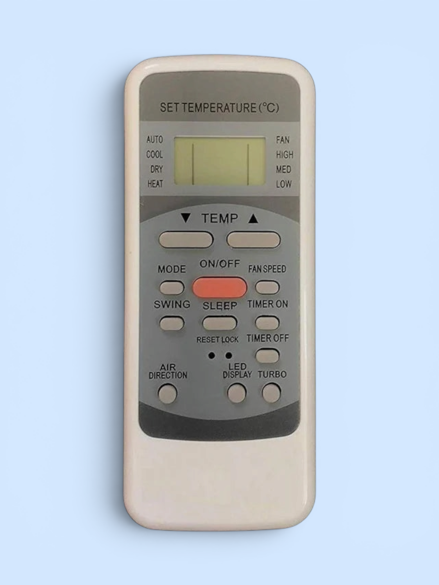 Onida AC Remote Control compatible replacement — front view, works all Onida split window AC India Faritha