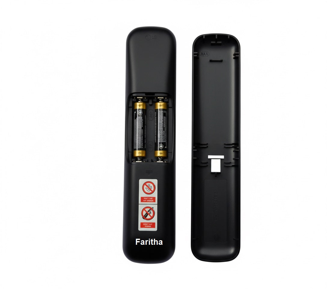 Black electronic device with battery compartment and 'Faritha' branding on a white background