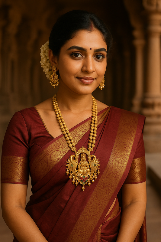 Elegant Matte Finish Long Haram Jewelry Set – Traditional Gold-Plated Design with Earrings