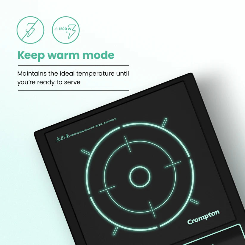 Crompton Instaserve 1200W Induction Cooktop with Push Button Controls & LED Display #