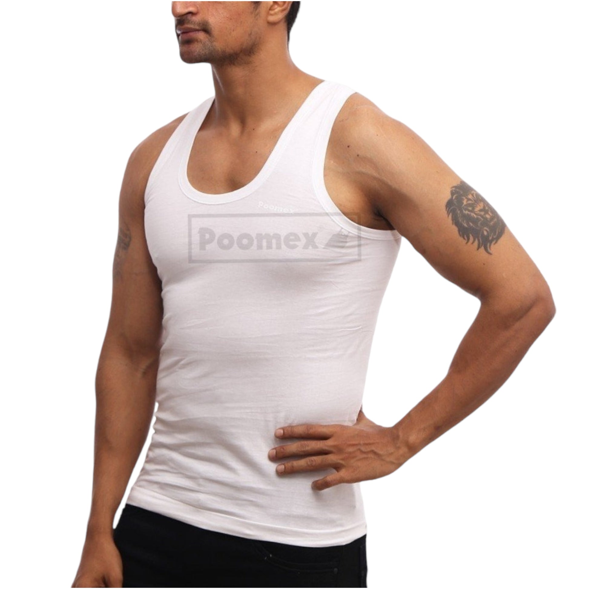 Poomex Gents White Premium Vest - Fine Rib Fabric, 100% Combed