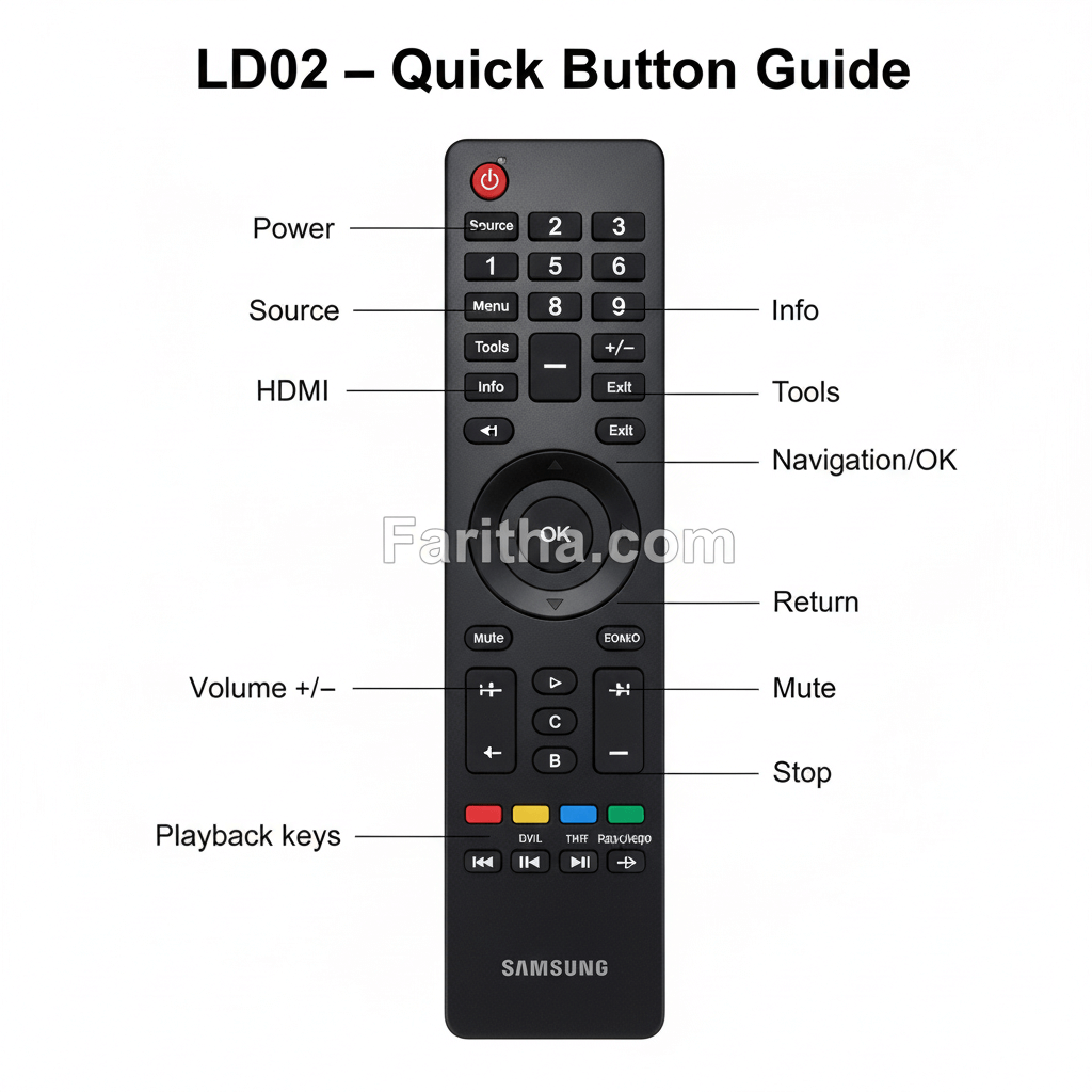 Samsung LED/LCD TV Remote Control (Model LD02) – Compatible Replacement for Samsung Smart TVs#