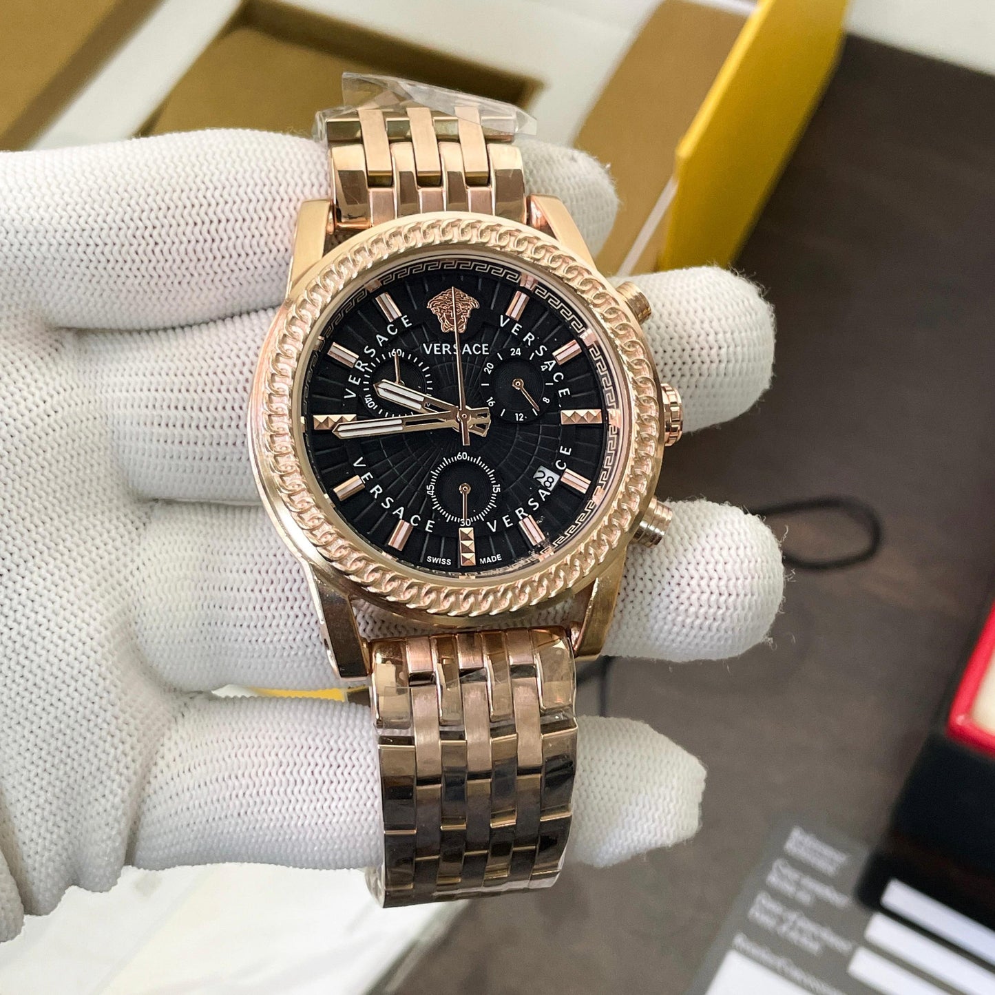 New Versace Greca Rose Gold Watch for Man's