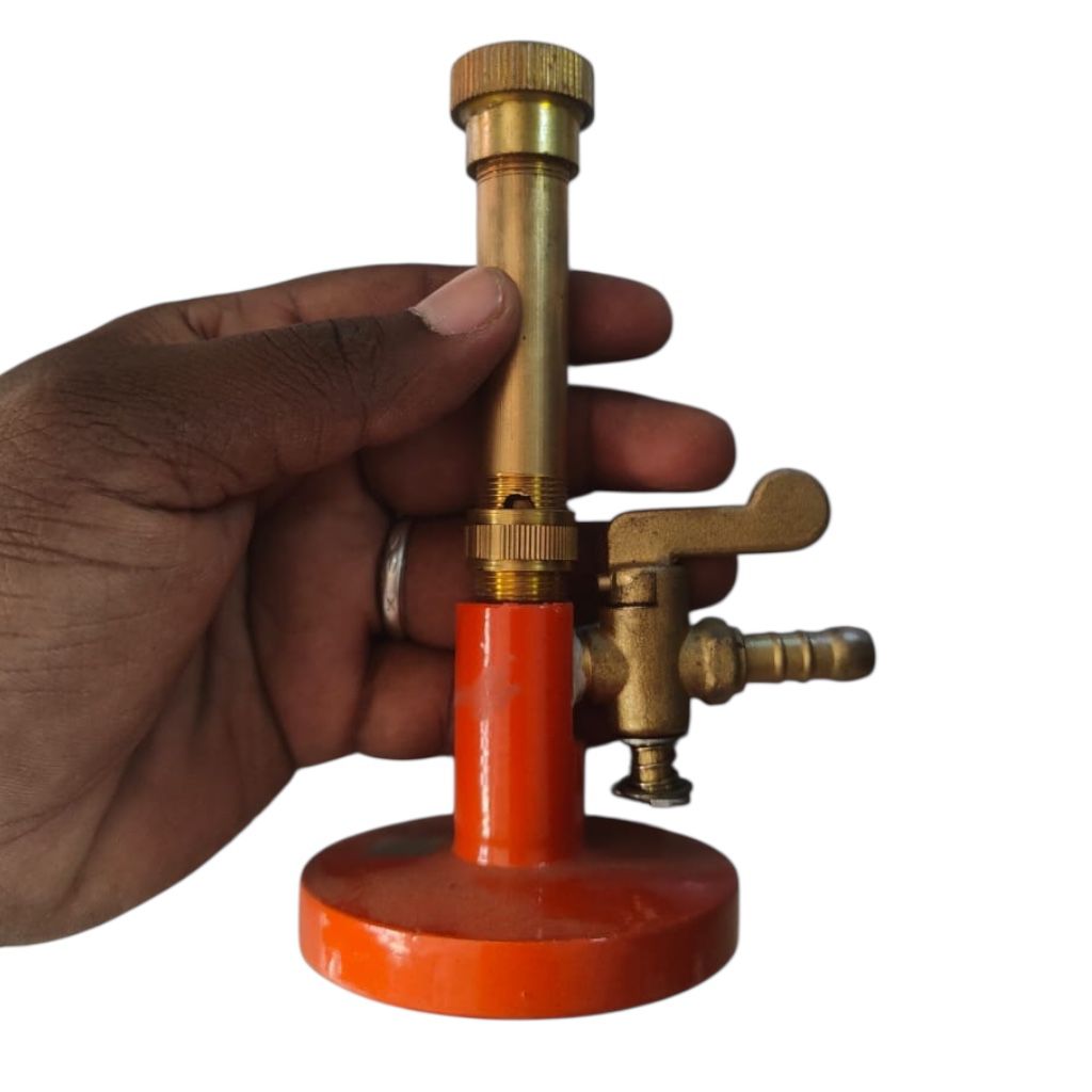 Heavy-Duty Laboratory Gas Burner with Adjustable Flame & Wind Guard Stand #