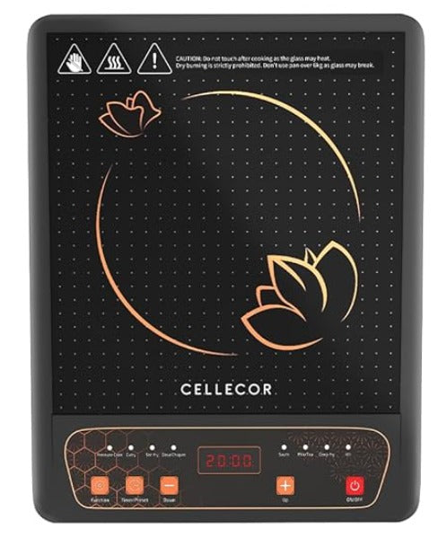CELLECOR ICT01CE 2000W Induction Cooktop | 8 Preset Cooking Modes | Auto Switch-Off | Overheat Protection | Soft Touch Controls | Easy-Clean Surface | 1-Year Warranty