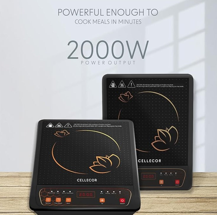 CELLECOR ICT01CE 2000W Induction Cooktop | 8 Preset Cooking Modes | Auto Switch-Off | Overheat Protection | Soft Touch Controls | Easy-Clean Surface | 1-Year Warranty
