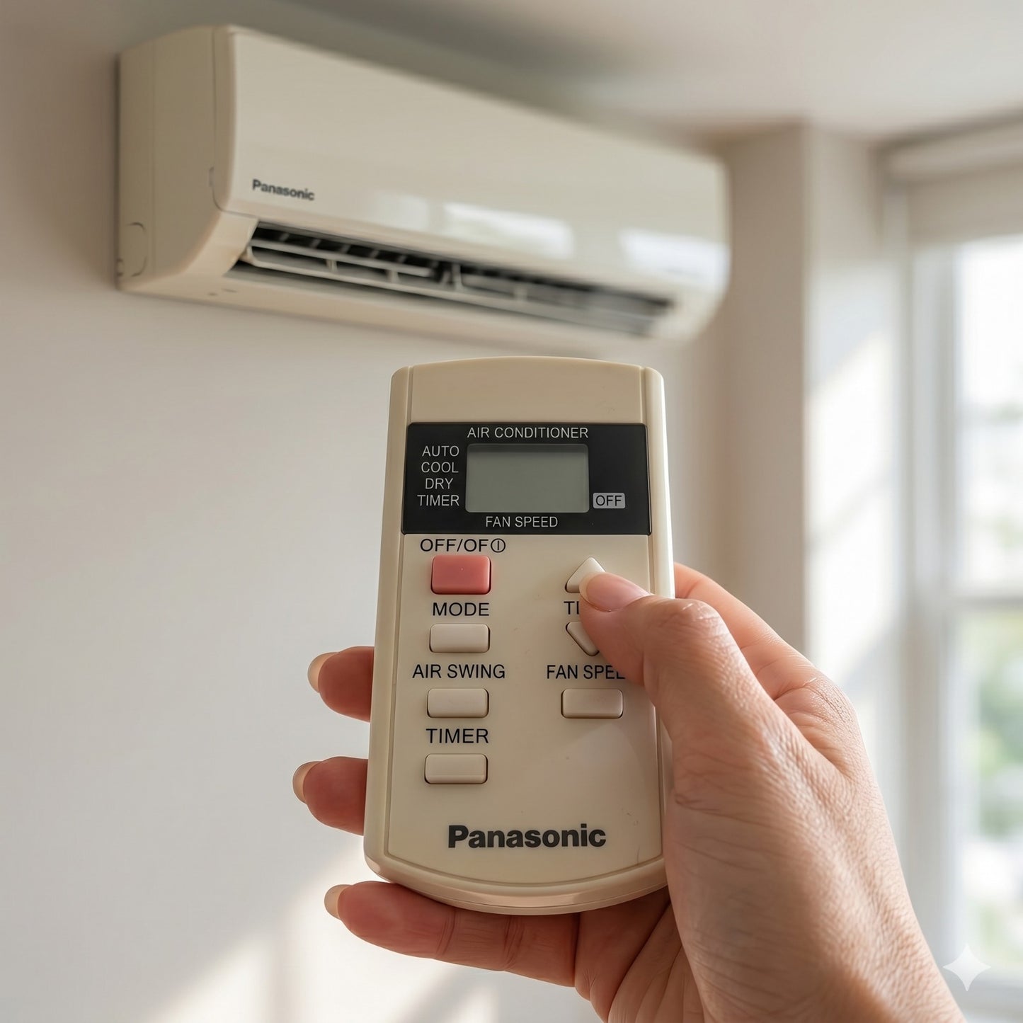 Panasonic AC Remote 44A lifestyle — used with Panasonic split inverter AC India Faritha
