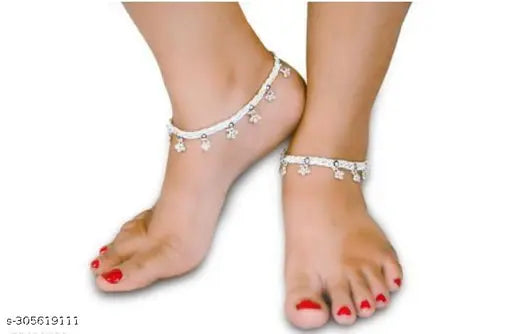 Sparkling Charm Women Silver-Plated Anklet Toe Ring Set with Cubic Zirconia India