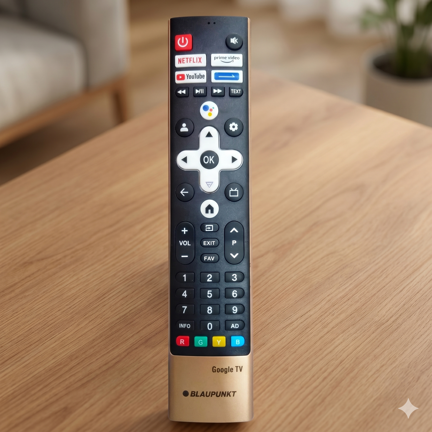 Blaupunkt Google TV Remote front view — compatible Blaupunkt Android TV India 2026