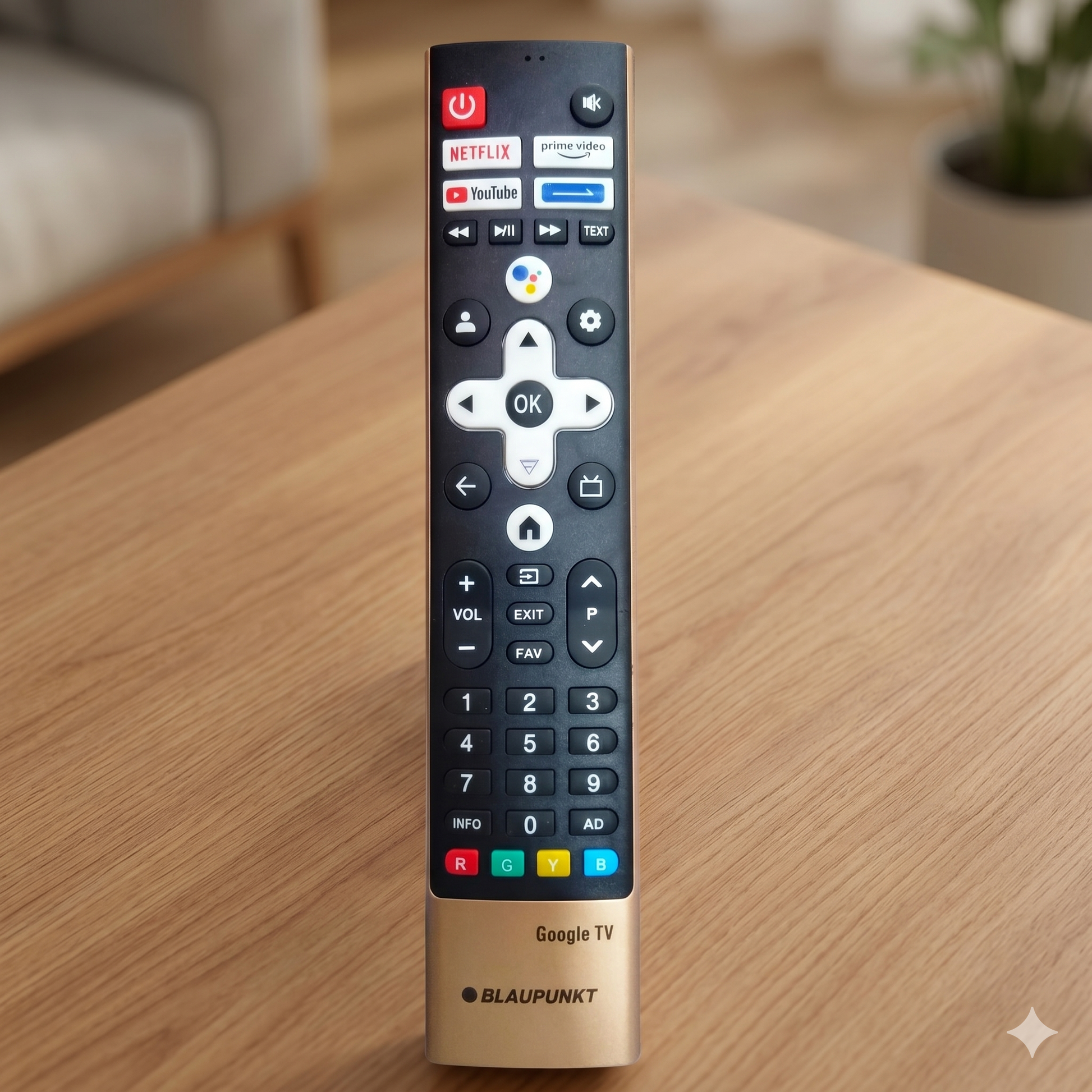 Blaupunkt Google TV Remote front view — compatible Blaupunkt Android TV India 2026