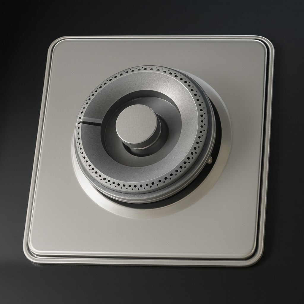 Metallic kitchen burner on a dark background