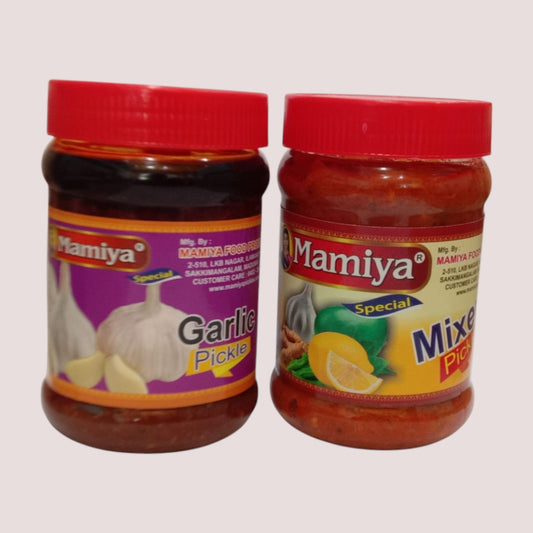 Mamiya Pickles Combo (Garlic & Mixer Pickle) – 300g Each