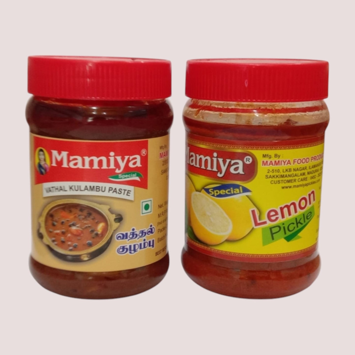 Mamiya pickles combo (vadhalkulambu paste & lemon )-300g Each