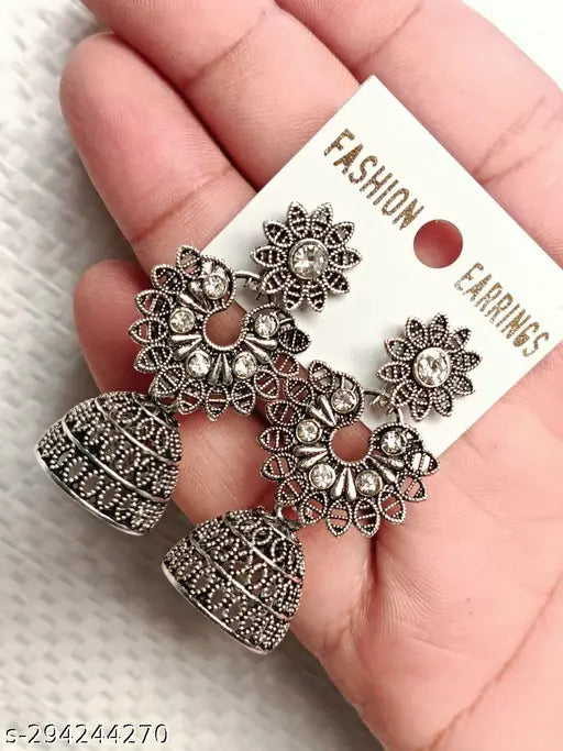 Unique Oxidised Silver Jhumkhas Earrings and Studs Pack of 4 India