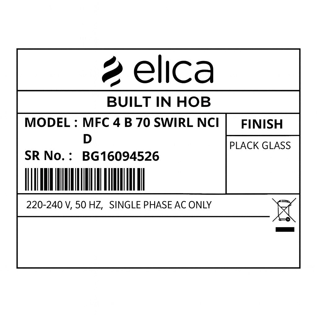 Elica Compatible Gas Stove Burner – Left Ring Burner for MFC 4 B 70 ED SWIRL NCI Hob (Black Glass, Single Piece Replacement)