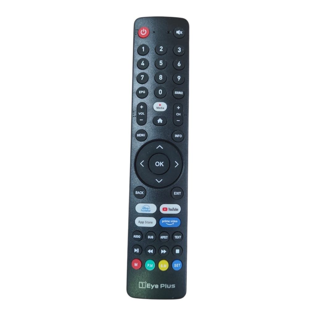 “Eye Plus Smart TV Replacement Remote Front View with OTT Hotkeys”