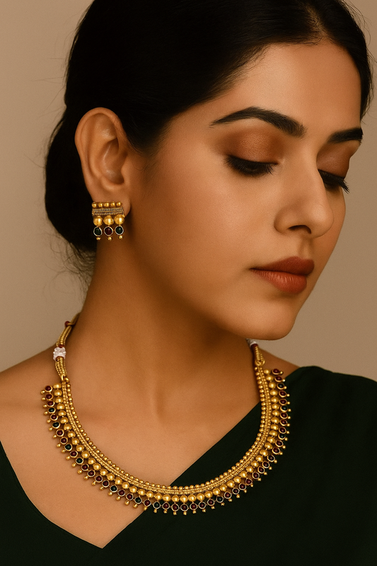 Diva gold-plated jewellery set ruby stones — necklace earrings India Faritha 2026