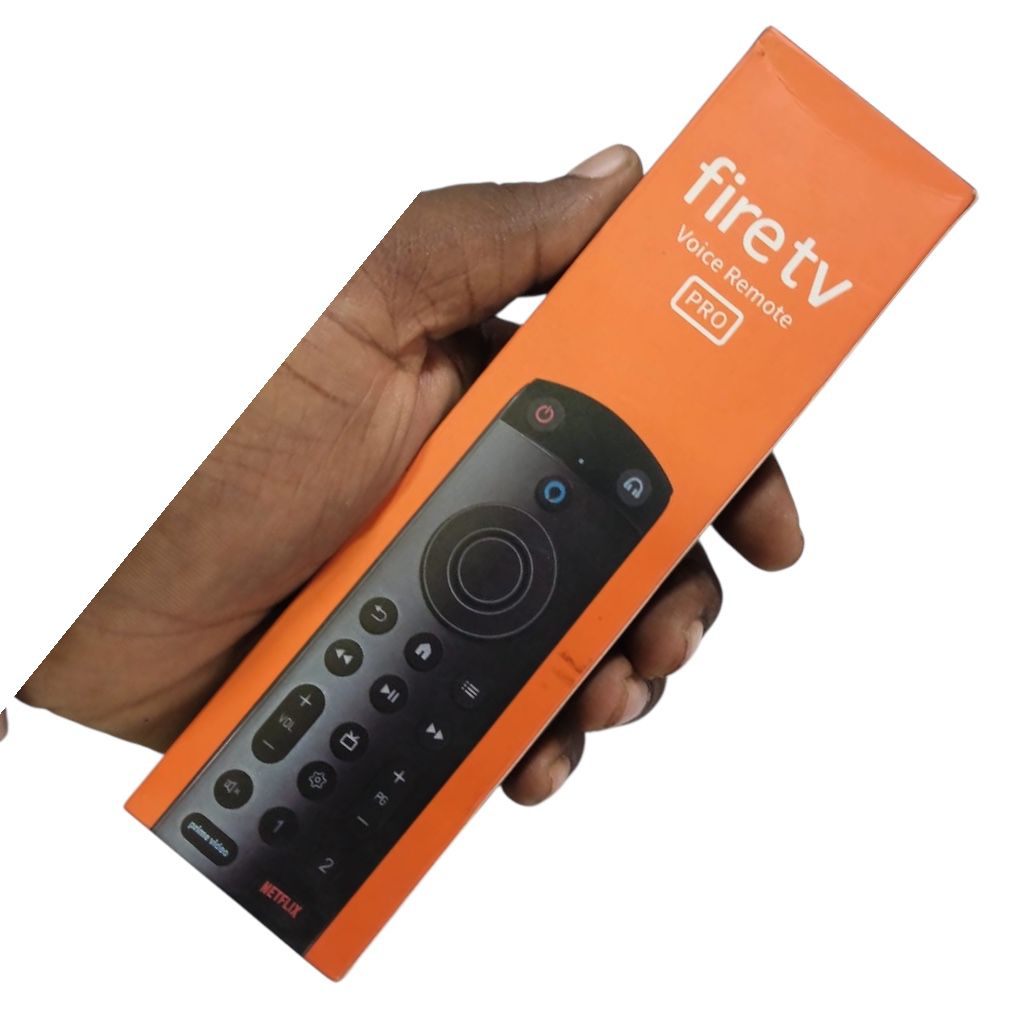 Fire TV Voice Remote Pro front view with box
