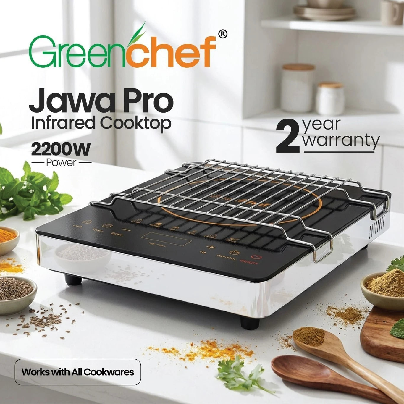 Greenchef Jawa Pro infrared cooktop with timer and child lock feature