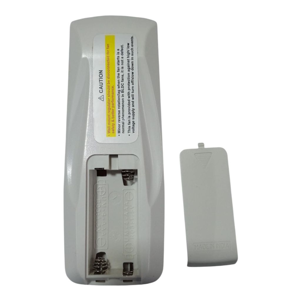 Havells fan remote control back side with battery compartment