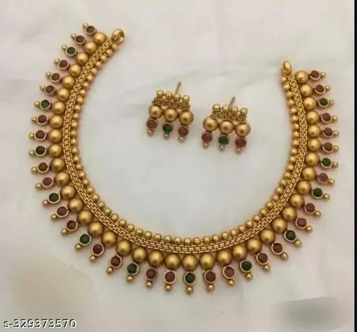 Diva Fancy Jewellery Sets - Gold Plated Ruby Necklace and Earrings