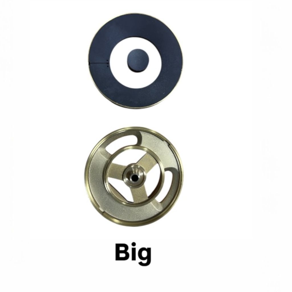 “Side angle of Kaff brass burner cap showing thickness and build quality”