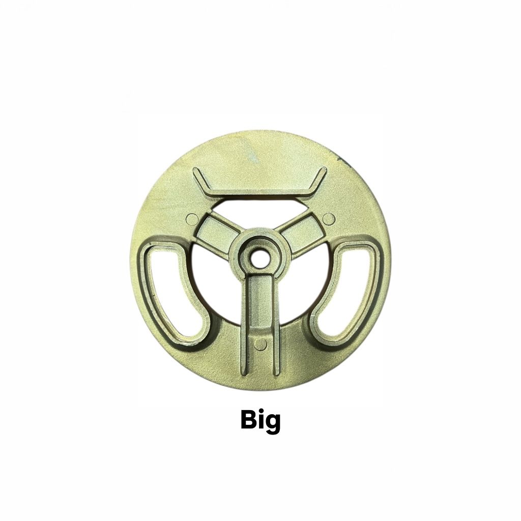 “All sizes of Kaff full brass burner caps arranged in a line for comparison”