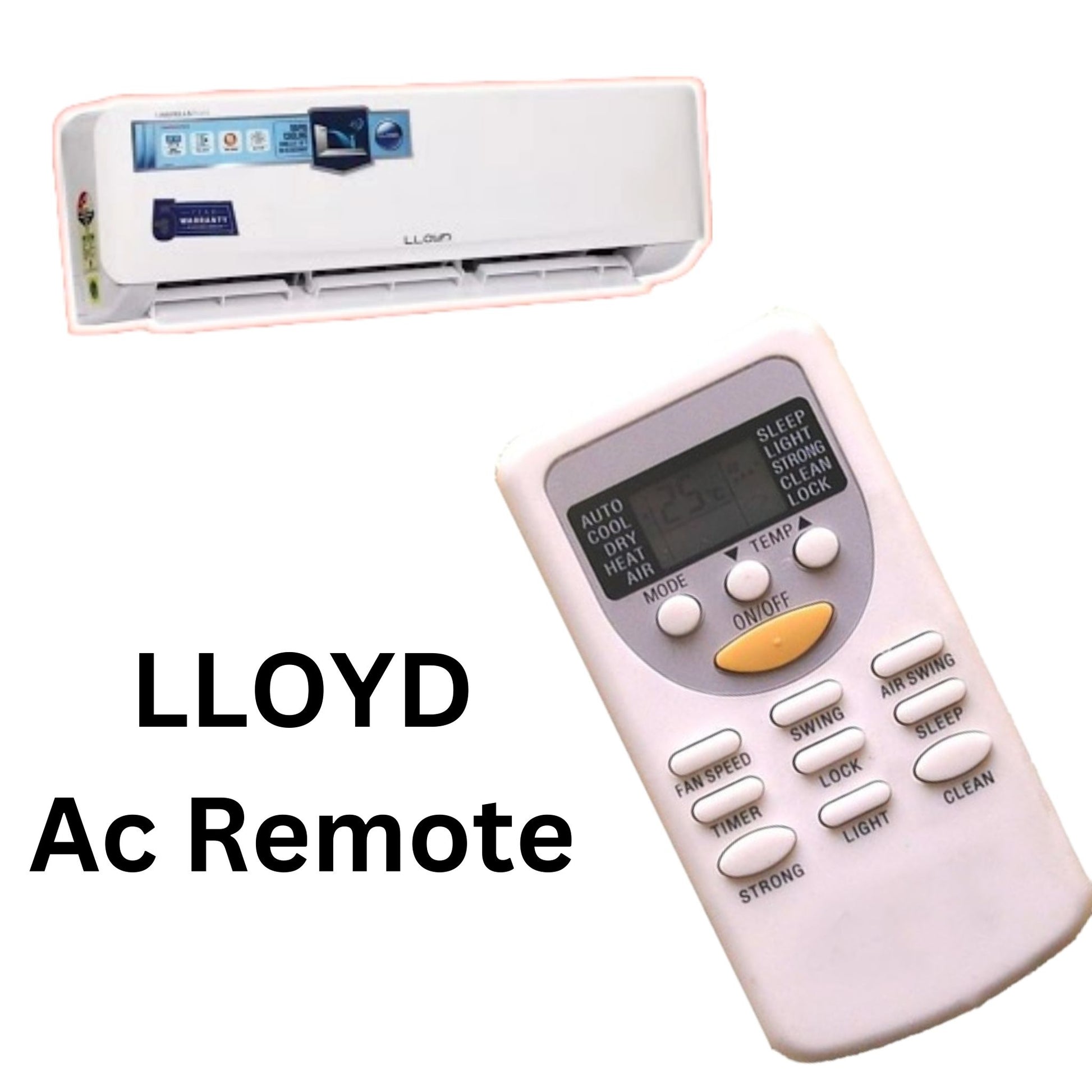 Lloyd AC Remote AC03 back view — 2 AAA batteries plug play India Faritha 2026