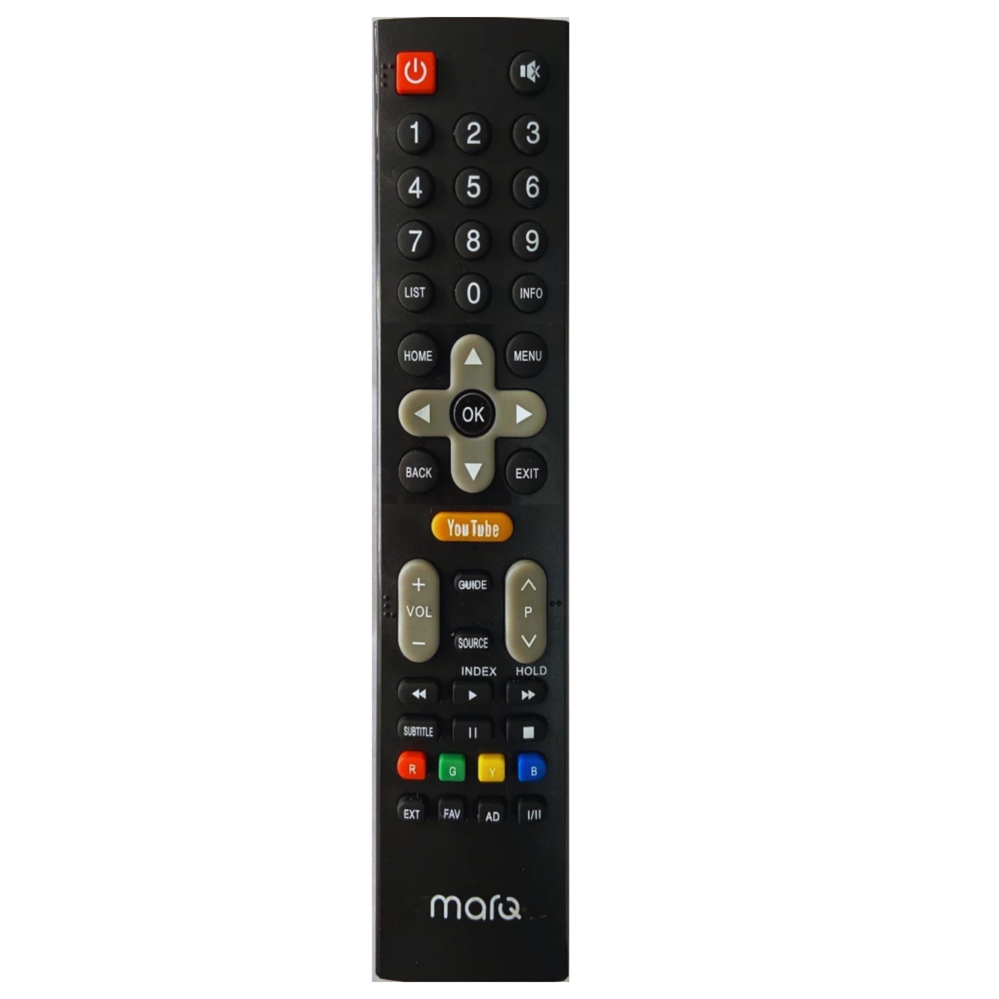 MARQ TV Remote Control with YouTube shortcut — compatible front view India Faritha 2026
